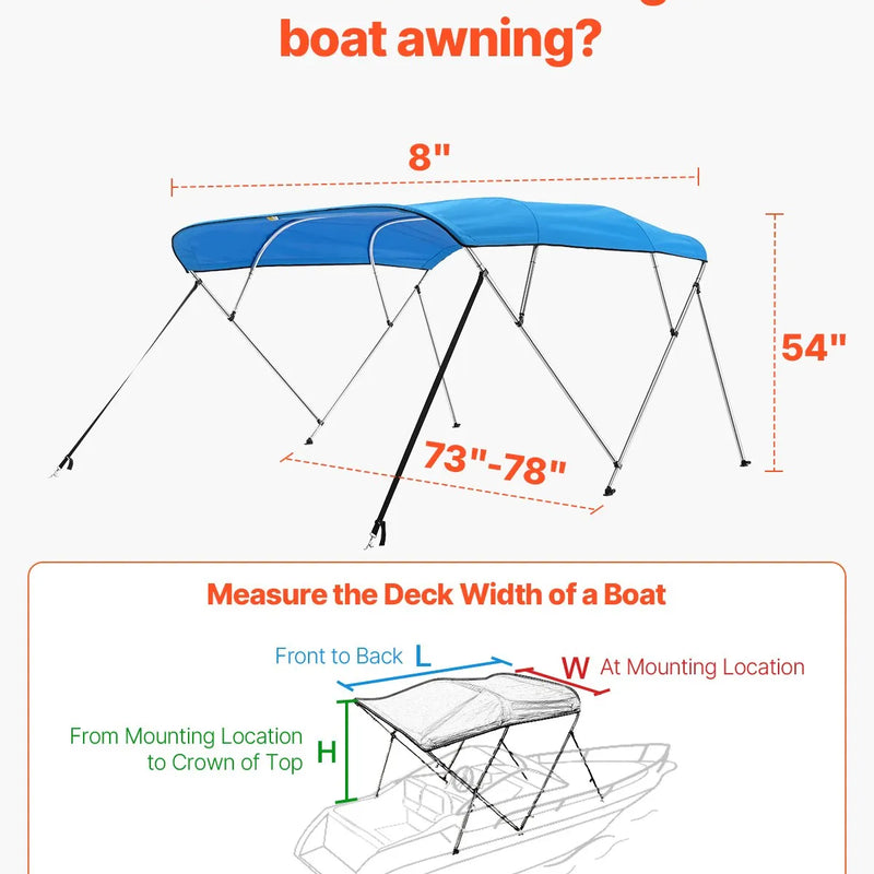 4 stieņu laivas bimini jumts 244 × (185-198) × 137 см, okeāna zils