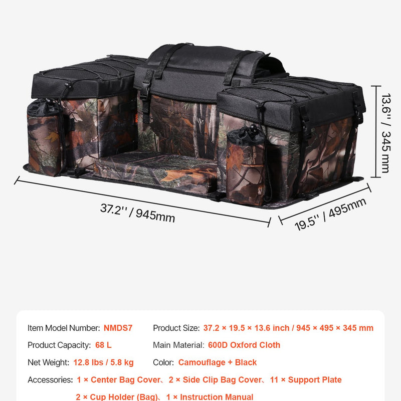 VEVOR 68 L ATV aizmugures soma no 600D oksforda auduma ar sūkļa polsterējumu