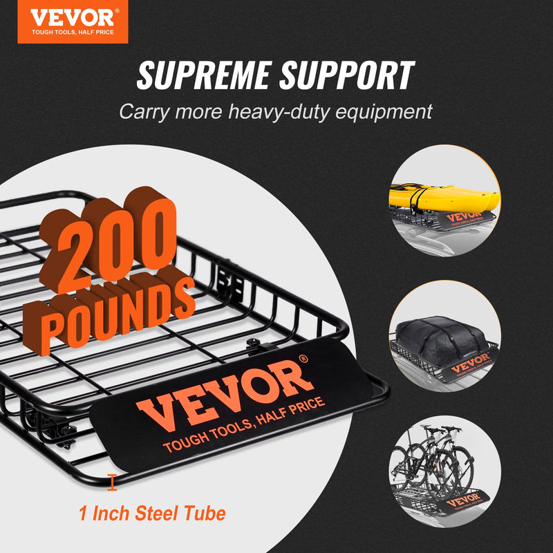 VEVOR Jumta Bagāžas Grozs, 162,6 x 99 x 15,2 см и вес 90,7 кг, поставляются с автомобилем.