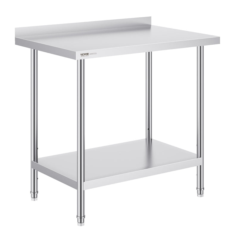 VEVOR nerūsējošā tērauda darba galds, 61 x 91 cm, regulējams plaukts, 200 kg slodze