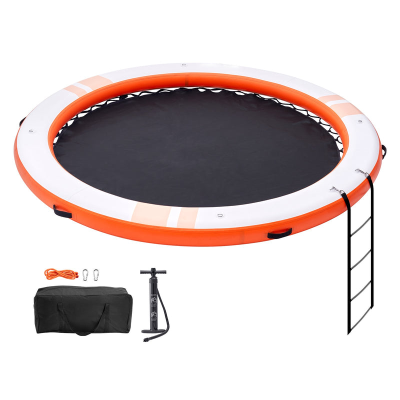 VEVOR piepūšamā peldošā platforma ø2,44 m, ar ø1,52 m trampolīnas tīkliņa baseinu, neslīdoša virsma, pārnēsājama soma un noņemama kāpne – baseinam, pludmalei, atpūtai