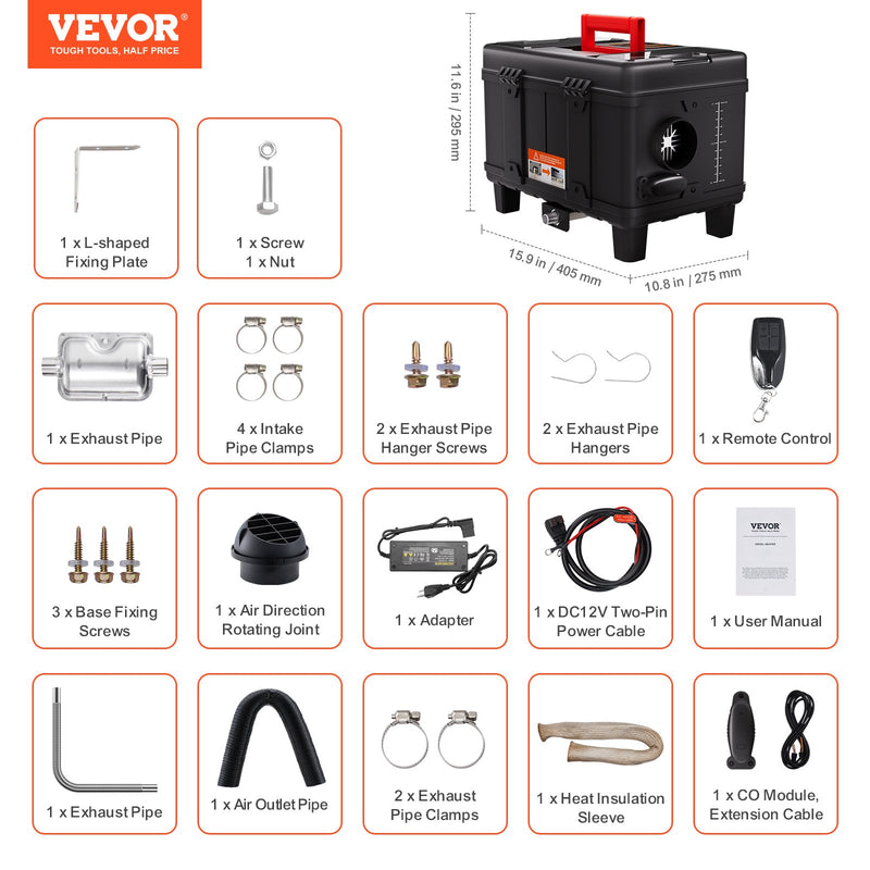 220V un 12V/24V 8KW VEVOR Dīzeļa Gaisa Sildītājs ar Bluetooth Lietotni un Tālvadības Pulti Transportlīdzekļiem