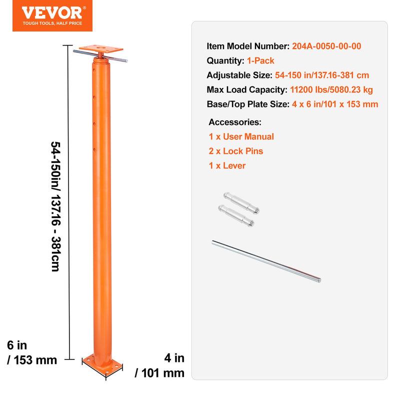 VEVOR Regulējams grīdas domkrats mājas grīdas izlīdzināšanai, pacelšanas augstums 137-381 cm
