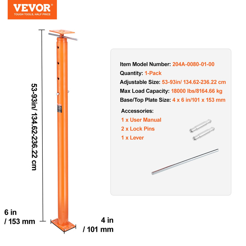 VEVOR Regulējams grīdas domkrats mājas grīdas izlīdzināšanai, pacelšanas augstums 134,62–236,22 cm