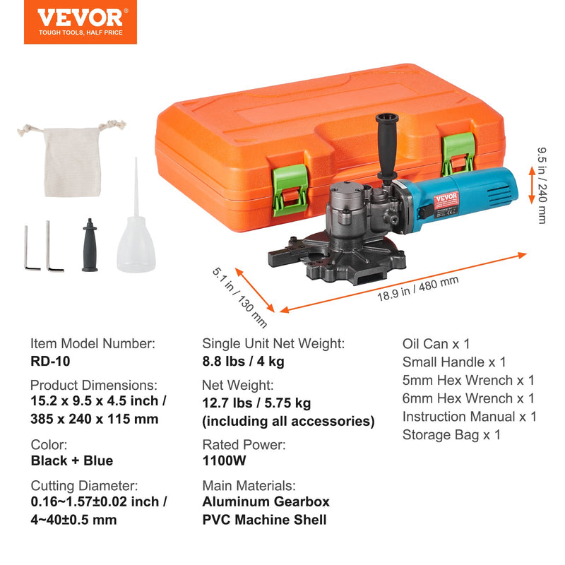 VEVOR 1100W elektriskais armatūras griezējs - griešana līdz 40 mm
