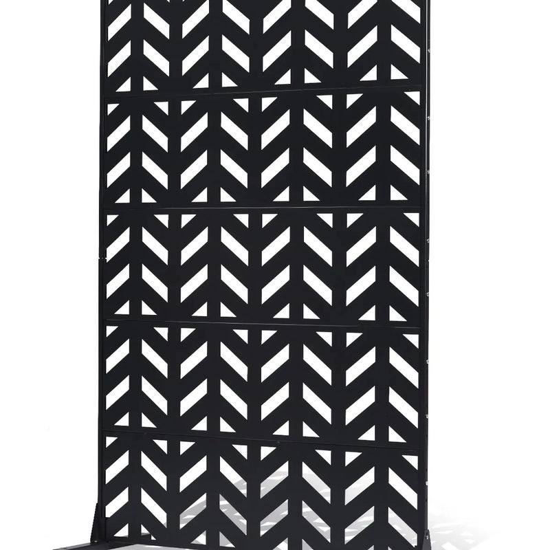 Metāla privātuma ekrāns, 120 × 183 cm, āra 5 paneļu brīvi stāvošs dekoratīvs tērauda žogs ar statīvu balkonam, terasei, istabas vai dārza nodalīšanai, melns