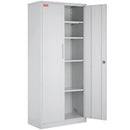Metāla skapis ar 2 magnētiskām durvīm un 4 regulējamiem plauktiem, 180 cm, nestspēja 90 kg uz plaukta, ar slēdzeni un 3 atslēgām, birojam, mājai, garāžai, balts