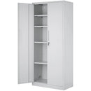 Metāla skapis ar 2 magnētiskām durvīm un 4 regulējamiem plauktiem, 180 cm, nestspēja 90 kg uz plaukta, ar slēdzeni un 3 atslēgām, birojam, mājai, garāžai, balts