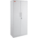 Metāla skapis ar 2 magnētiskām durvīm un 4 regulējamiem plauktiem, 180 cm, nestspēja 90 kg uz plaukta, ar slēdzeni un 3 atslēgām, birojam, mājai, garāžai, balts