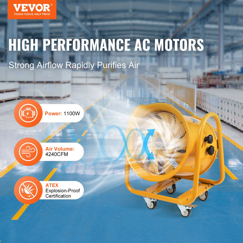 VEVOR 406.4mm Izplūdes Ventilators Pūtejs ar 5m Strāvas Vadu - Pārnēsājams Industrijas Ventilators