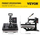 VEVOR 6-in-1 termoprese 38x30 cm | T-kreklu, krūžu, cepuru un šķīvju sublimācijas drukas iekārta