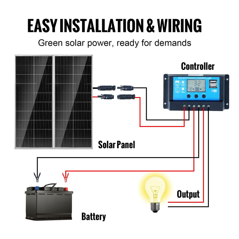 VEVOR 200W 12V монокристаллическая панель в комплекте, 2 шт. ар ладетая контролери