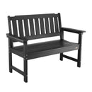 Āra sols 128 cm, izturība līdz 363 kg, paredzēts 2-3 personām, laikapstākļu izturīgs plastmasas rāmis ar atzveltni un platiem roku balstiem, piemērots terasei, dārzam, parkam, pagalmam un lieveņiem, melns