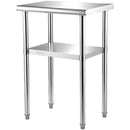 VEVOR nerūsējošā tērauda darba galds, 610 x 457 x 914 mm, 272 kg slodze, ar regulējamu plauktu un kājām