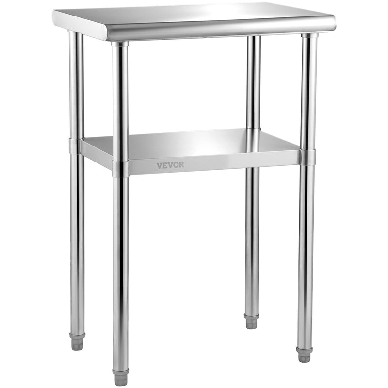 VEVOR nerūsējošā tērauda darba galds, 610 x 457 x 914 mm, 272 kg slodze, ar regulējamu plauktu un kājām