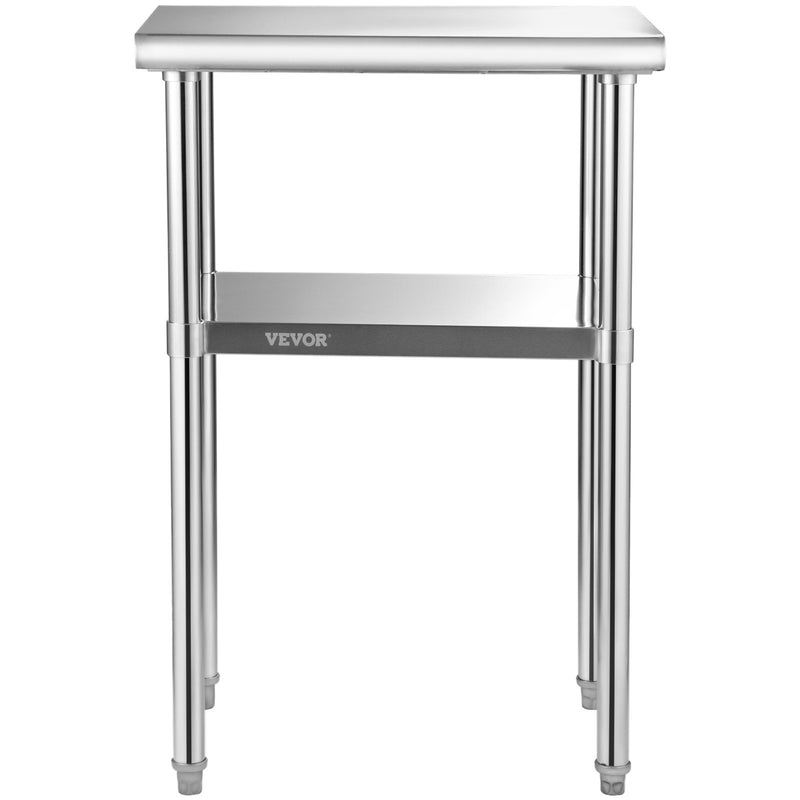 VEVOR nerūsējošā tērauda darba galds, 610 x 457 x 914 mm, 272 kg slodze, ar regulējamu plauktu un kājām