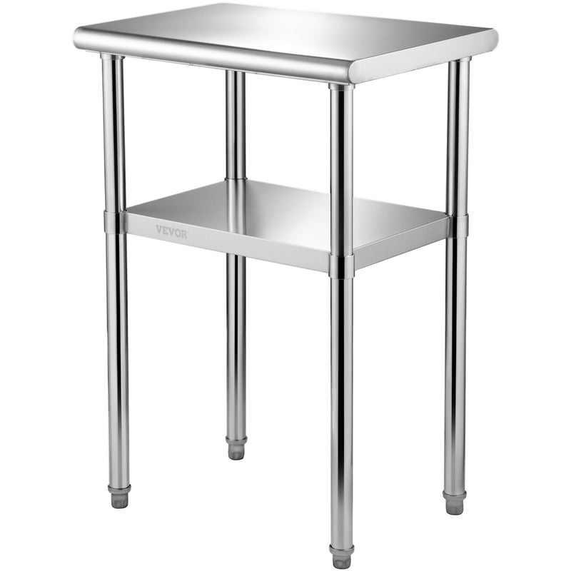 VEVOR nerūsējošā tērauda darba galds, 610 x 457 x 914 mm, 272 kg slodze, ar regulējamu plauktu un kājām