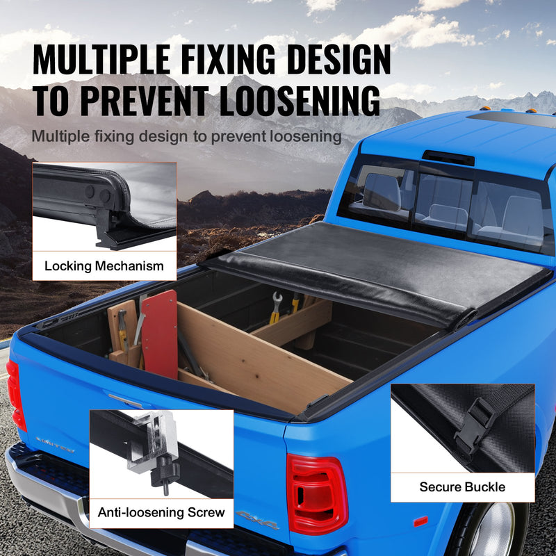 VEVOR kravas kastes pārsegs, salokāms kravas kastes pārsegs, saderīgs ar 2002-2018 Dodge Ram 1500, 2003-2024 2500 3500, 2019-2024 Classic, 195 x 168 cm kravas kastei, mīksts PVC materiāls