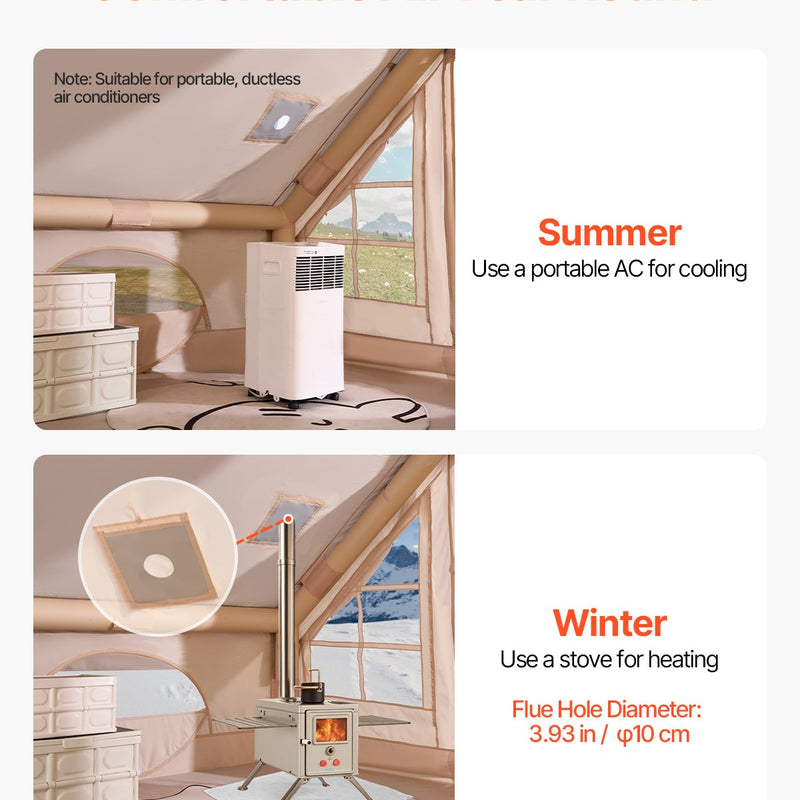 VEVOR piepūšamā telts kempingam 3–5 personām, glampinga telts ar pumpi, viegli uzstādāma