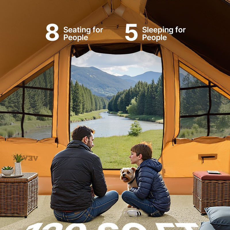 VEVOR piepūšamā telts kempingam 5–8 personām, glampinga telts ar pumpi, viegli uzstādāma
