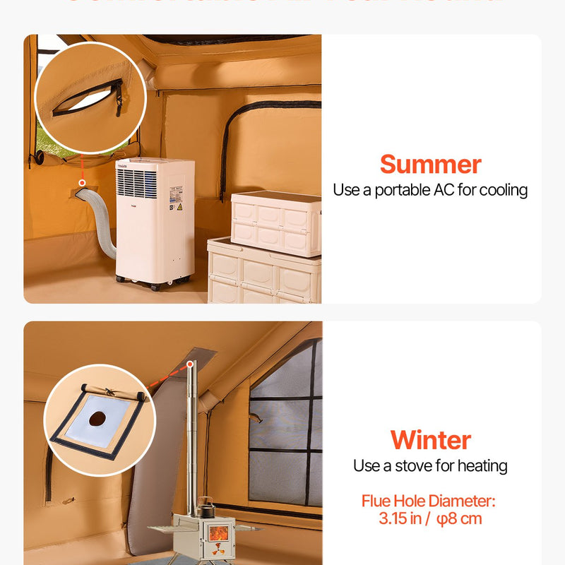 VEVOR piepūšamā telts kempingam 5–8 personām, glampinga telts ar pumpi, viegli uzstādāma