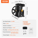 VEVOR gaisa kompresora sūkņa galva 3 HP, 5,8 CFM @ 90 PSI, divcilindru virzuļu tips