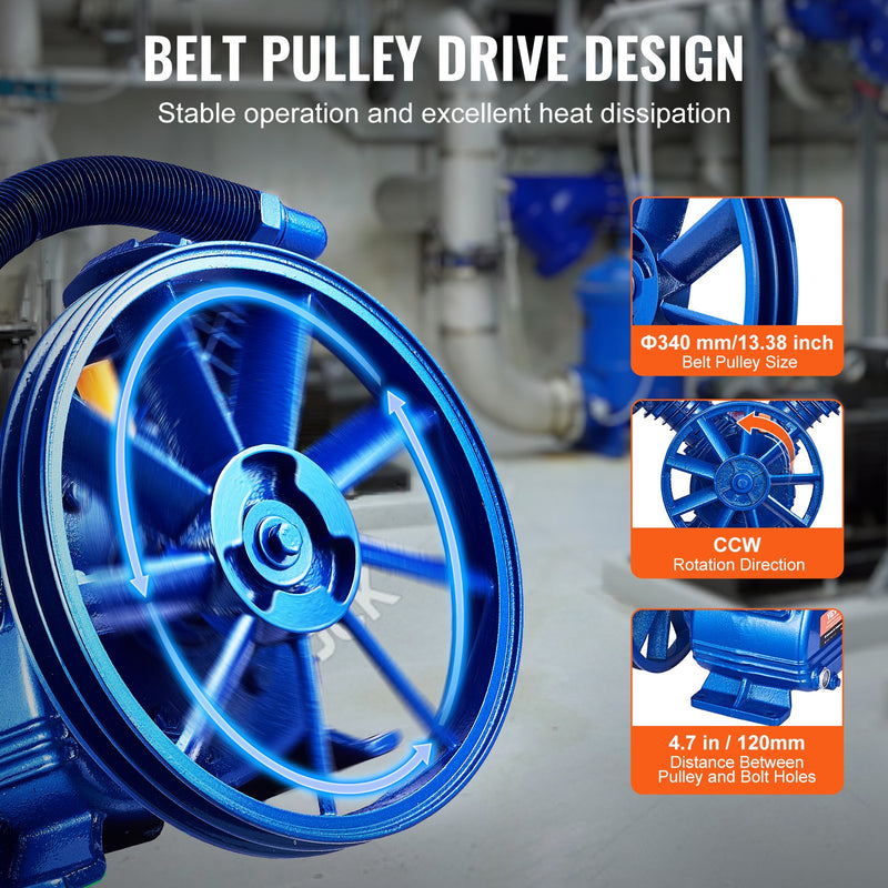 VEVOR gaisa kompresora sūkņa galva 5,5 HP, 5,75 CFM @ 90 PSI, 2 cilindru virzuļa sūknis