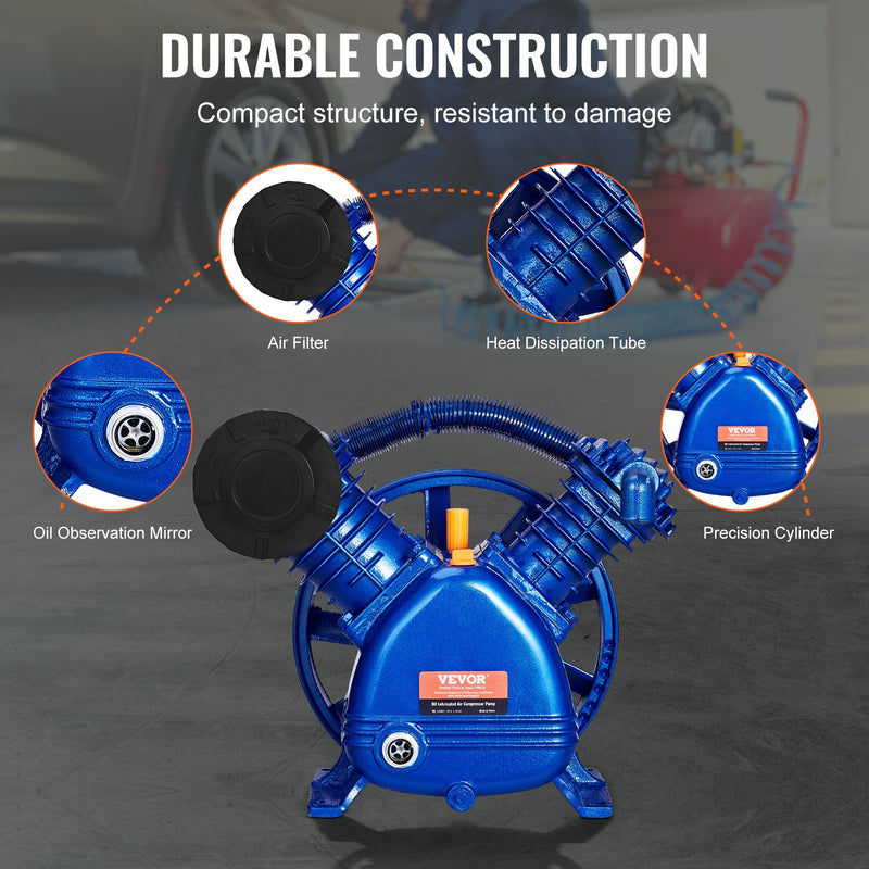 VEVOR gaisa kompresora sūkņa galva 5,5 HP, 5,75 CFM @ 90 PSI, 2 cilindru virzuļa sūknis