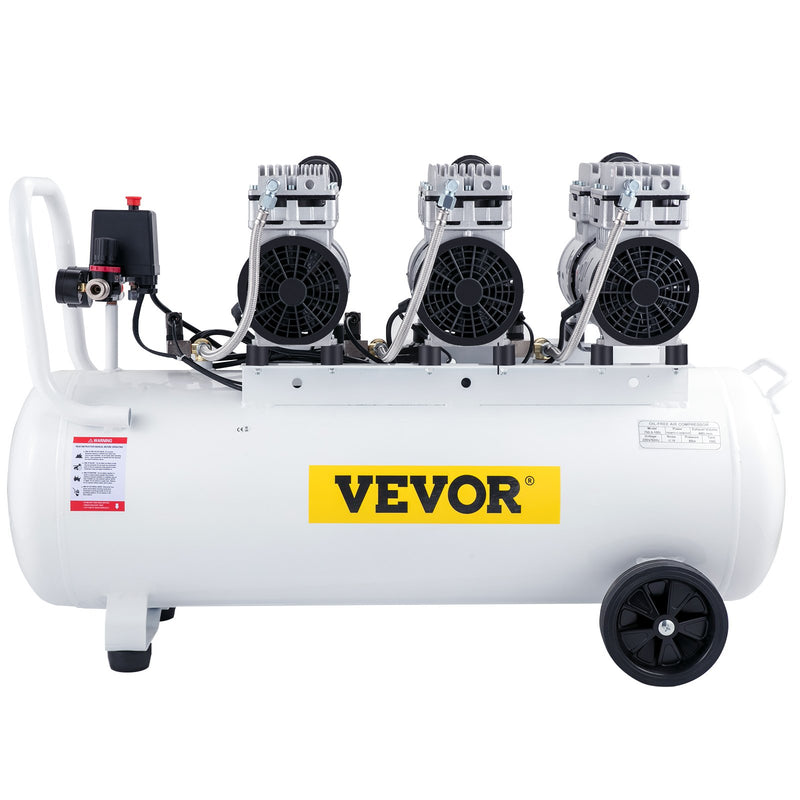 VEVOR gaisa kompresors 80 L, īpaši kluss, bez eļļļas, 2,2 kW, zema trokšņa līmeņa, droša solenoīda vārsta aizsardzība