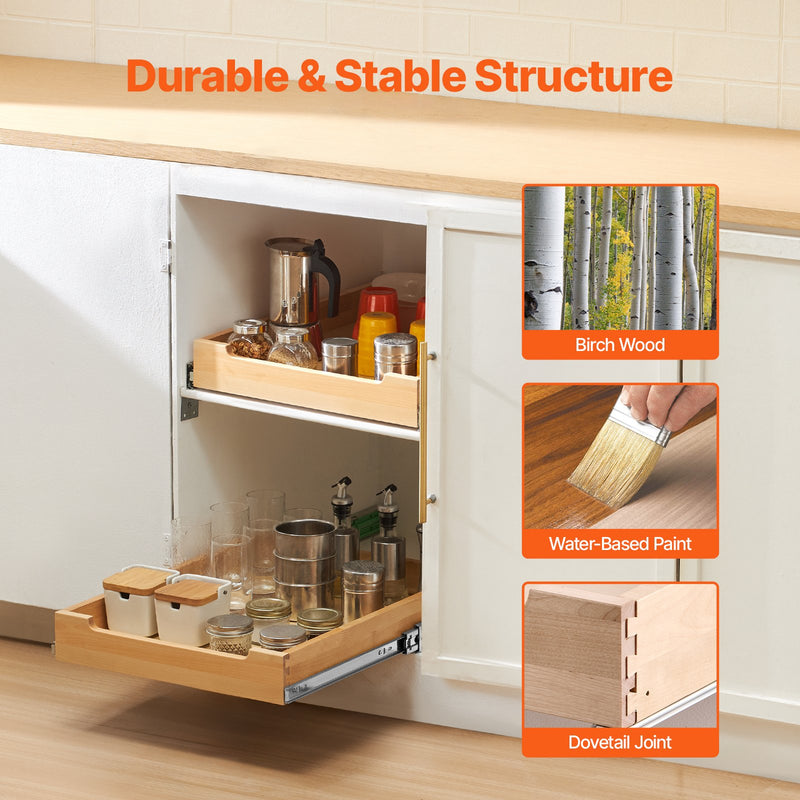 VEVOR Izvelkamais skapja organizators ar mīksto aizvēršanu, izvelkams plaukts, koka atvilktne, 43 cm plats x 53 cm dziļš