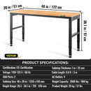 VEVOR darbagalds ar regulējamu augstumu 1220 × 500 mm, ar kontaktligzdu