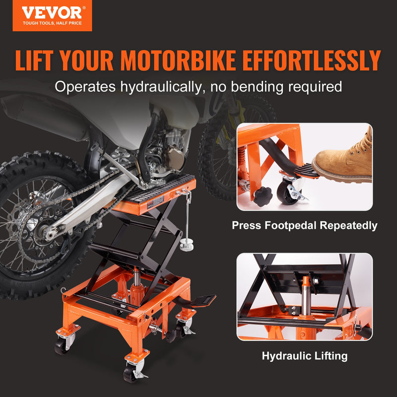 VEVOR hidrauliskais motociklu pacēlāja galds – 158 kg motokrosa šķērveida domkrats