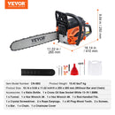 VEVOR 58CC 50,8 см benzīna motorzāģis - Benzīna dzinēja ķēdes zāģis ar 58 cm³ jaudu un 50 cm (20") sliedi - piemērots malkas zāģēšanai, mežizstrādei un intensīvai lietošanai