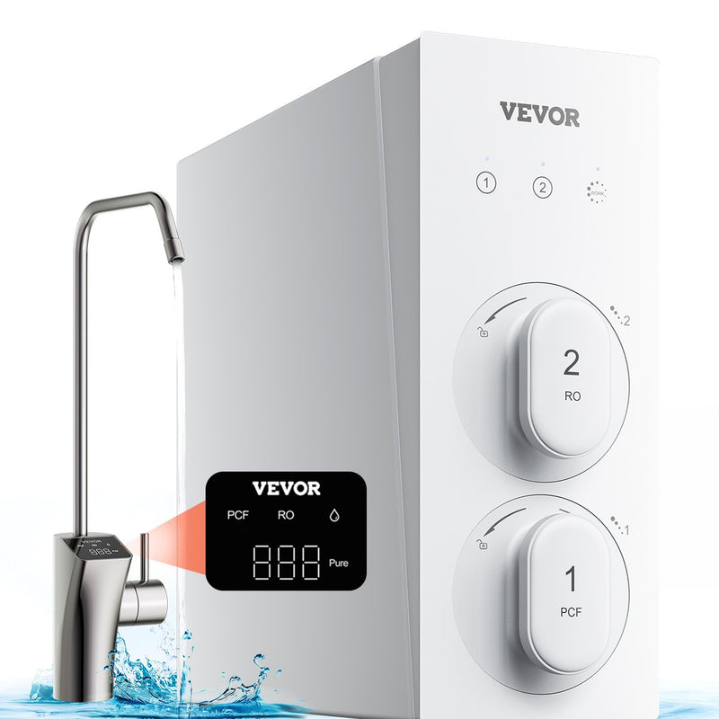 VEVOR apgriezta osmozes sistēma 800 GPD, 8 posmu bez tvertnes zem izlietnes ūdens filtrs