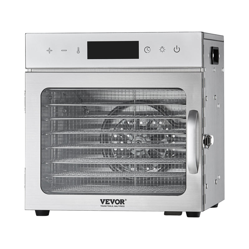 VEVOR pārtikas dehidrators ar 8 paplātēm, 400 W, nerūsējošais tērauds