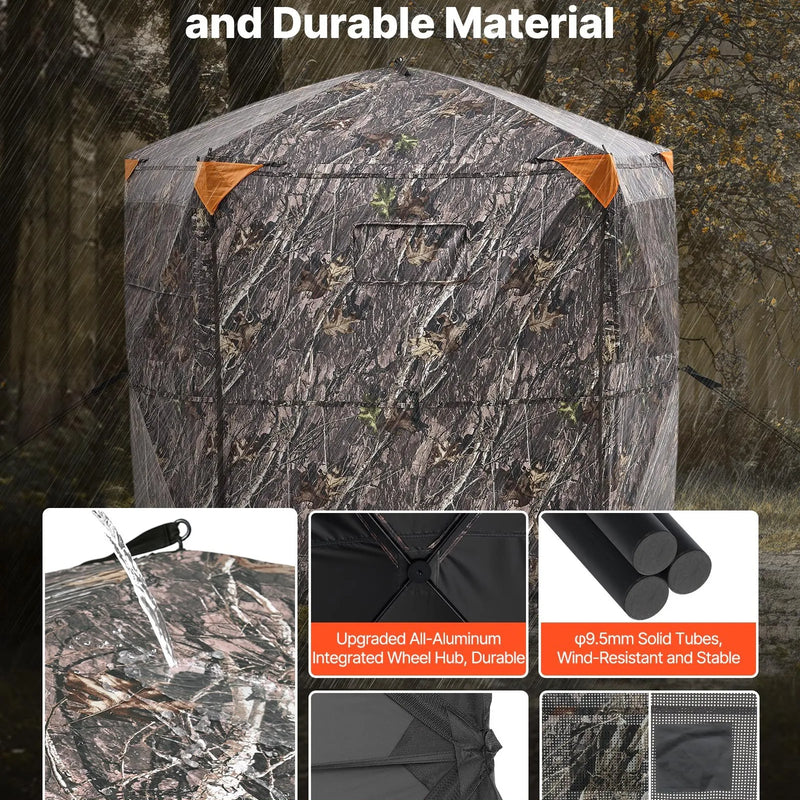 Medību slēpnis 6–7 personām ar pārnēsājamo somu, portatīva maskēšanās telts, pastiprināts izturīgs slēpnis ar kluso rāvējslēdzēja durvju un logu dizainu, piemērots briežu un tītaru medībām