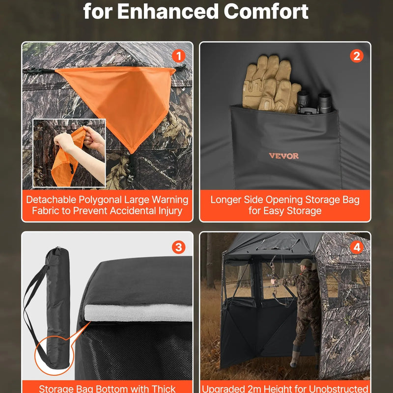 Medību slēpnis 6–7 personām ar pārnēsājamo somu, portatīva maskēšanās telts, pastiprināts izturīgs slēpnis ar kluso rāvējslēdzēja durvju un logu dizainu, piemērots briežu un tītaru medībām