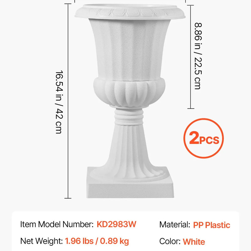 Plastmasas puķu podi, 25 × 42 cm, 2 gab., balti, klasiskie ziedu podi iekštelpām un āra dekoram, piemēroti terasei, balkonam, dārzam, mājai, kāzām un pasākumiem