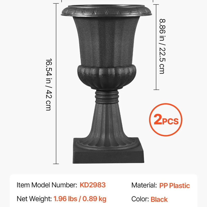 Plastmasas puķu podi, 25 × 42 cm, 2 gab., melni, klasiskie ziedu podi iekštelpām un āra dekoram, piemēroti terasei, balkonam, dārzam, mājai, kāzām un pasākumiem