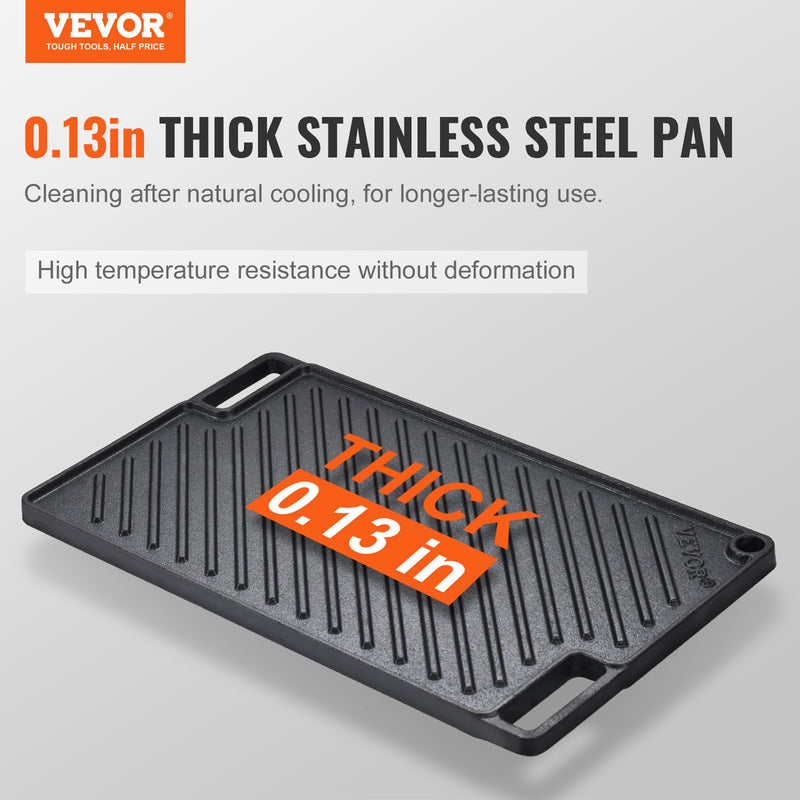VEVOR Reversā Čuguna Grills/Griddle Panna 24,6 x 42,4 см, Divu Degļu Izmērs