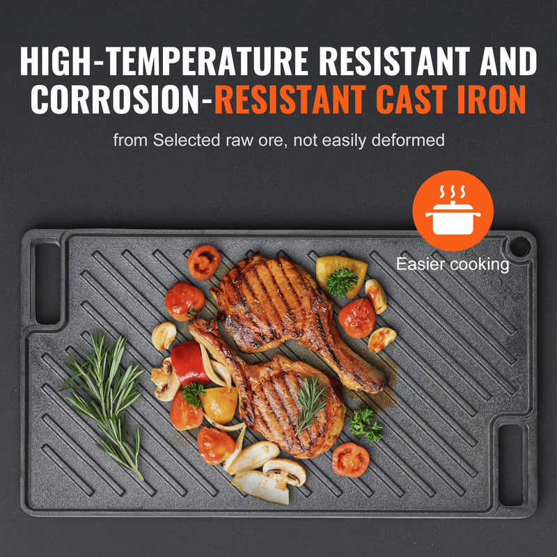 VEVOR Reversā Čuguna Grills/Griddle Panna 24,6 x 42,4 см, Divu Degļu Izmērs