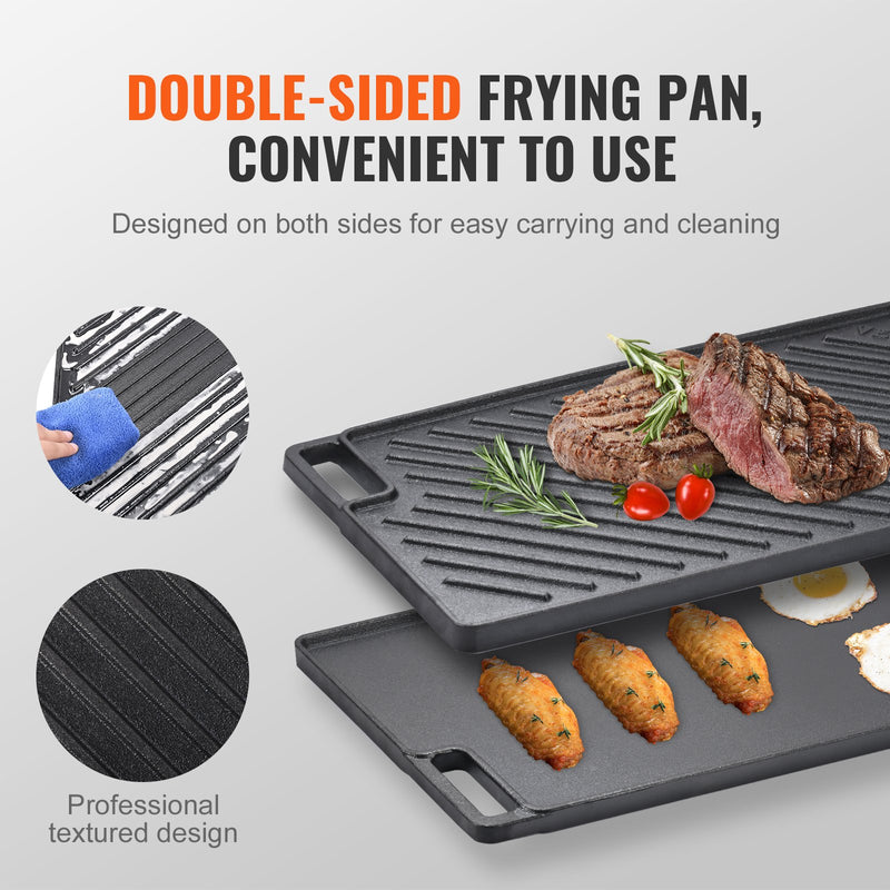 VEVOR Reversā Čuguna Grills/Griddle Panna 24,6 x 42,4 см, Divu Degļu Izmērs