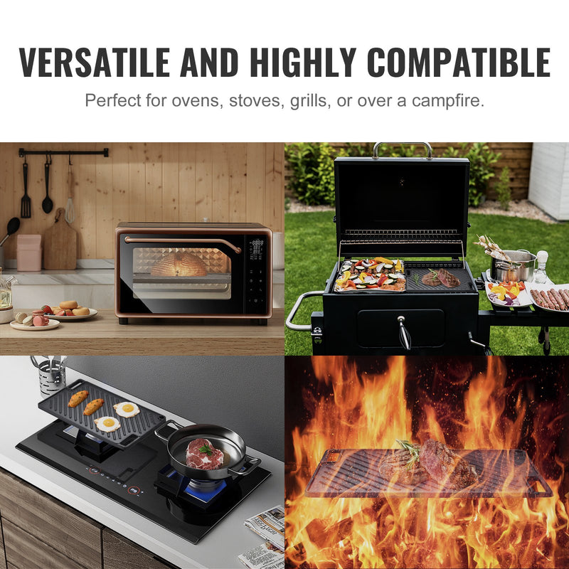 VEVOR Reversā Čuguna Grills/Griddle Panna 24,6 x 42,4 см, Divu Degļu Izmērs