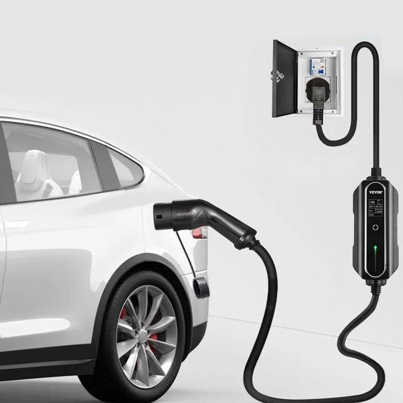 VEVOR имеет электрический транспортный модуль EV, наконечники 2, 13A, 10 метров узких кабелей и EU 2 kontaktu spraudni, цифровые экраны, 3 кВт, udensnecaurlaidigs, (IEC 62196-2) ar somu, CE