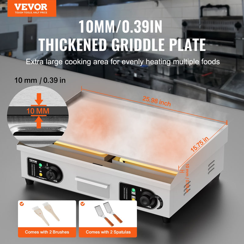 VEVOR komerciālā elektriskā grils 4000 W, galda virsmas, plakana virsma, 50 °C-300 °C