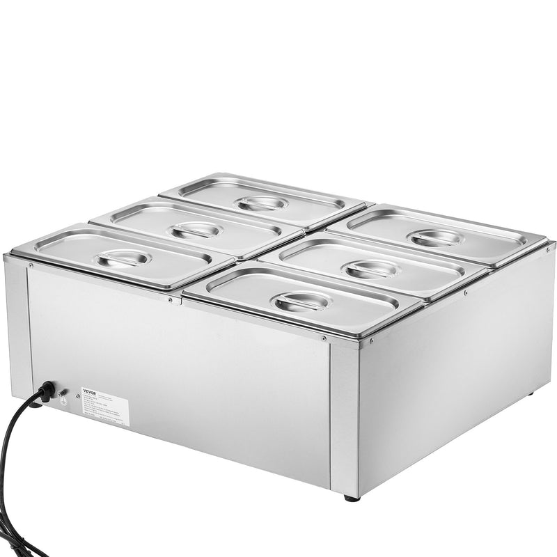 VEVOR komercialais elektriskais ēdienu sildītajs, галда-буфет, 6 x 4,7 л, бутылки