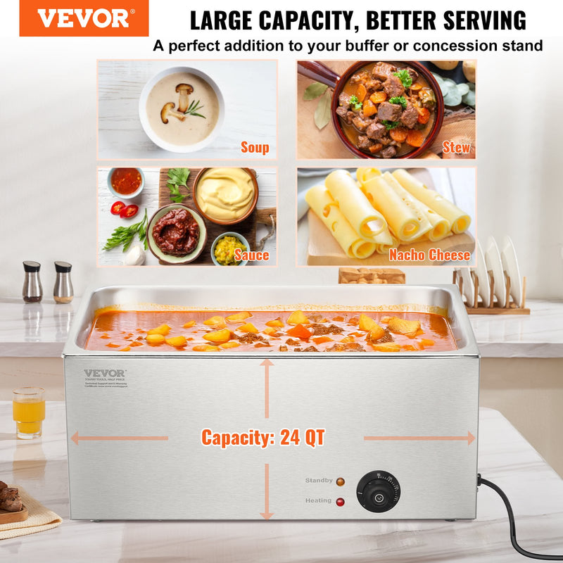 VEVOR komercialais elektriskais ēdienu sildītājs, 18L, 1200W, Bain Marie