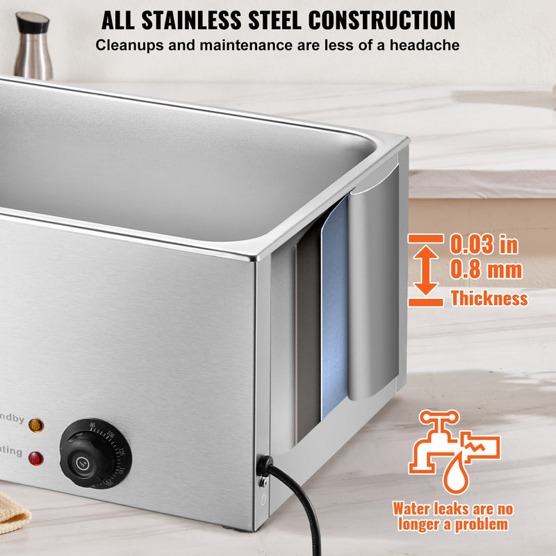 VEVOR komercialais elektriskais ēdienu sildītājs, 18L, 1200W, Bain Marie
