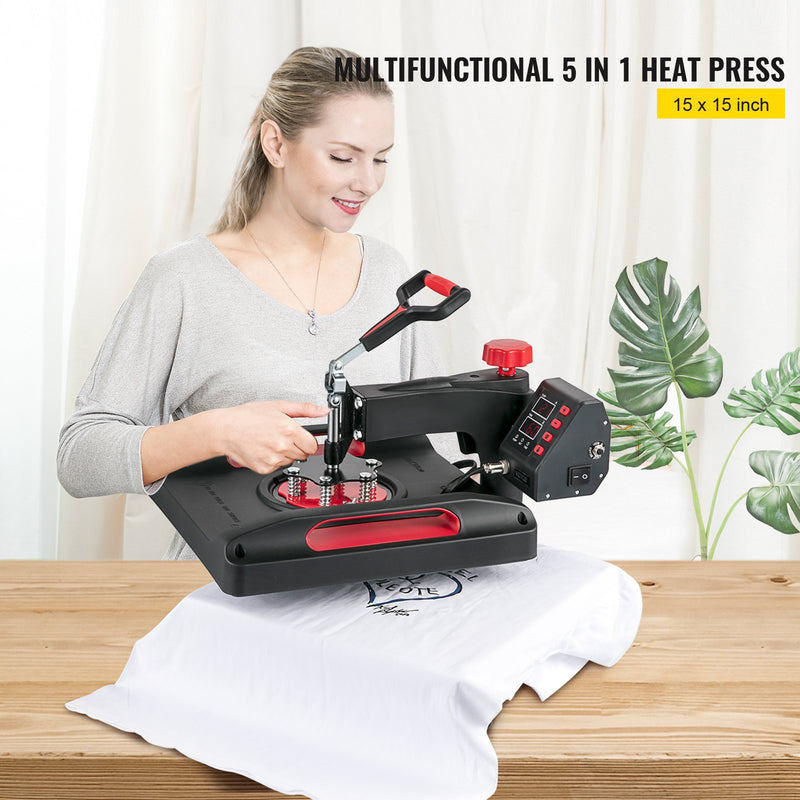 VEVOR 5-in-1 siltumspiedes iekārta – 38 x 38 см, 360° термопредохранитель с мощностью 1000 Вт, многофункциональная система, крытая фиксация, фиксация, круг и крепление