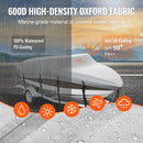 VEVOR Laivu pārsegs, 5180-5790 mm, piekabējams, ūdensdrošs, 600D jūras klases PU Oxford, ar motora pārsegu un sprādžu siksnām, piemērots V-veida, trīsstūrveida, Fish Ski, Runabout, Bass laivām
